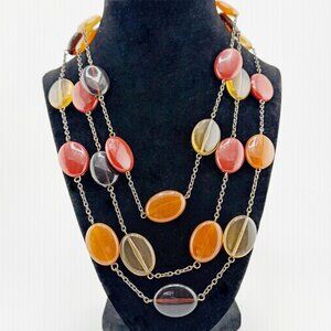 Vintage Boho 3-Strand Earth Tone Oval Bead Necklace | Amber, Red, Bronze